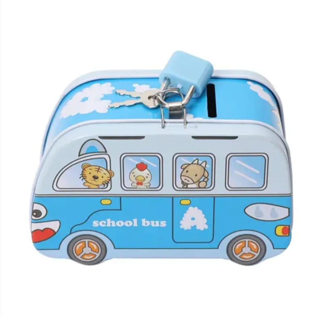 cute school bus money bank toy for kids with lock & key cute school bus money bank toy for kids with lock & key