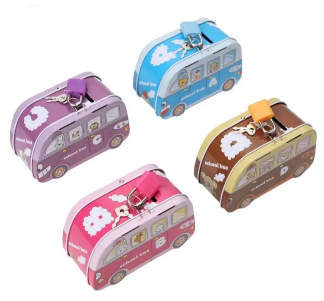 cute school bus money bank toy for kids with lock & key cute school bus money bank toy for kids with lock & key