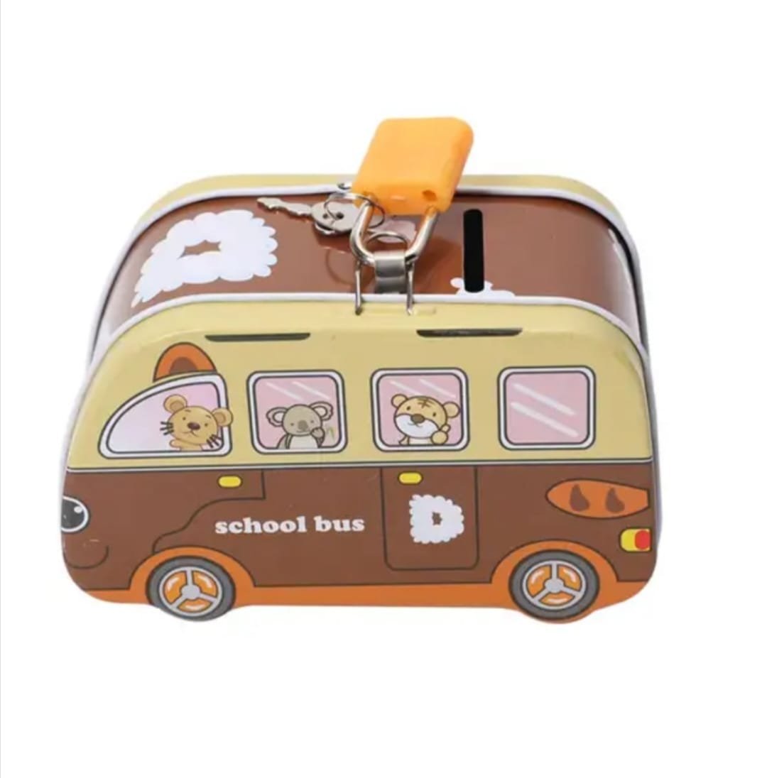 cute school bus money bank toy for kids with lock & key cute school bus money bank toy for kids with lock & key
