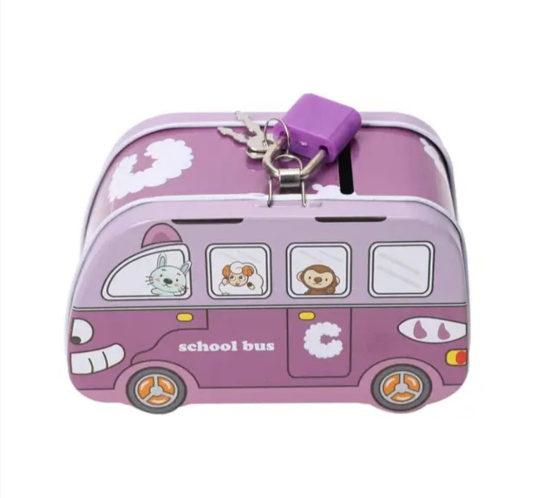 cute school bus money bank toy for kids with lock & key cute school bus money bank toy for kids with lock & key